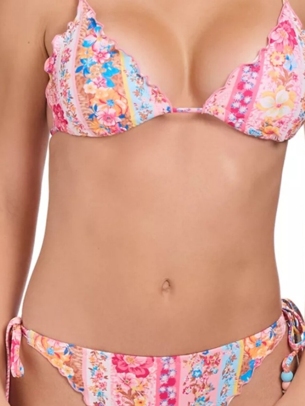 NWT Jessica Simpson Floral Scalloped Tie-Side Multi Floral Bikini Bottoms M - Picture 3 of 5